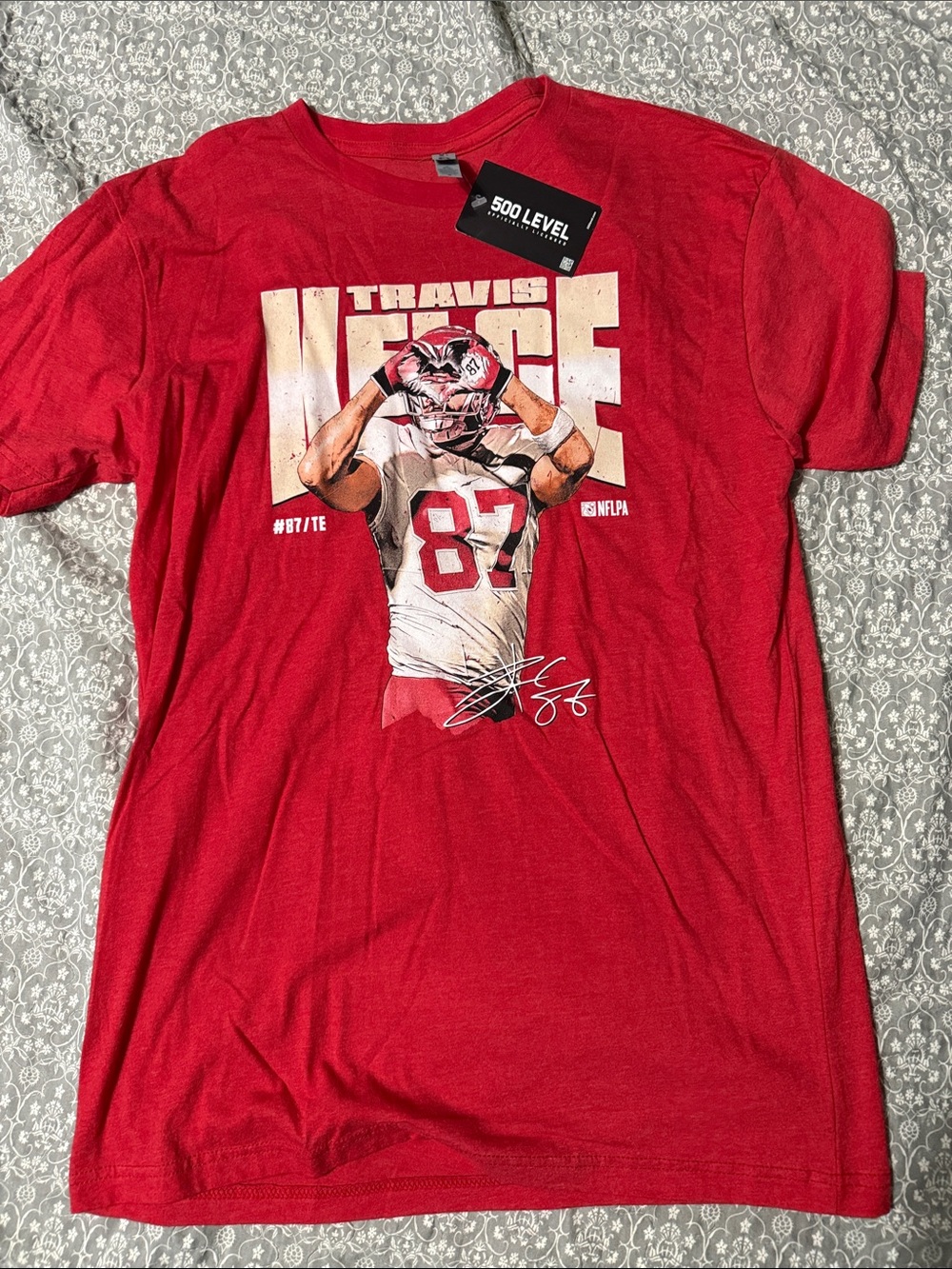 Chiefs Travis Kelce 87 Next Level Apparel Red Graphic Short Sleeve Crew Tee